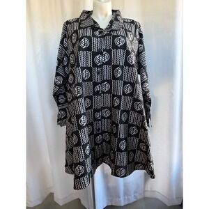 Xpress Gye NYAME Swing Dress Button Down Free Size Lagenlook‎ Artsy Tunic